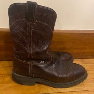 Justin Mens 4761 Leather Western Cowboy Boots Dark Brown Work Riding‎ Size 9D